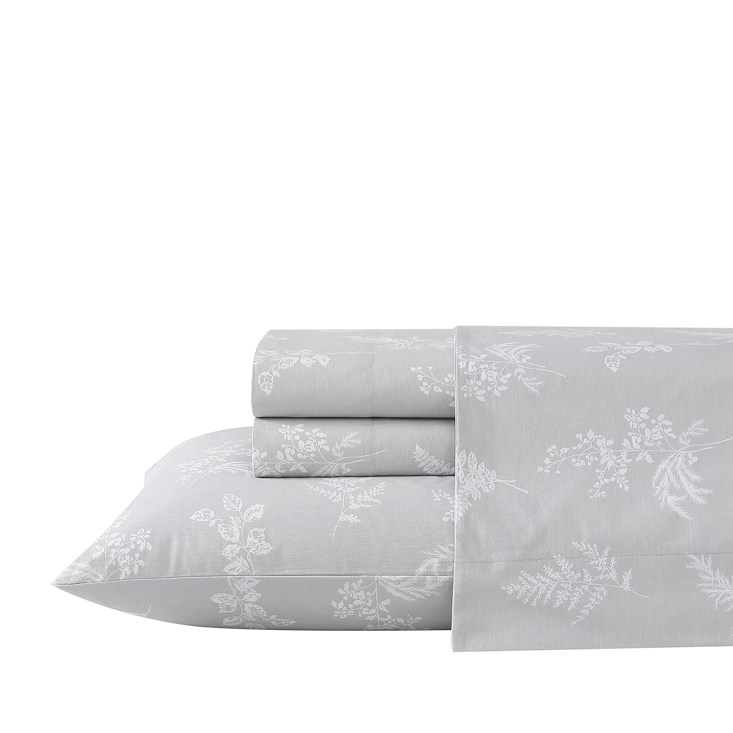 - King Sheets, Cotton Percale Bedding Set, Crisp & Cool Home Decor (Foliage, K