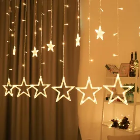 12 Stars 138 LED Ramadan Decorations Star Lights, Curtain String Lights Wall Decor Plug in for Outdoor with 8 Modes, Waterproof Hanging Window Decoration Lights for Bedroom Ramazan Decor (Warm White)