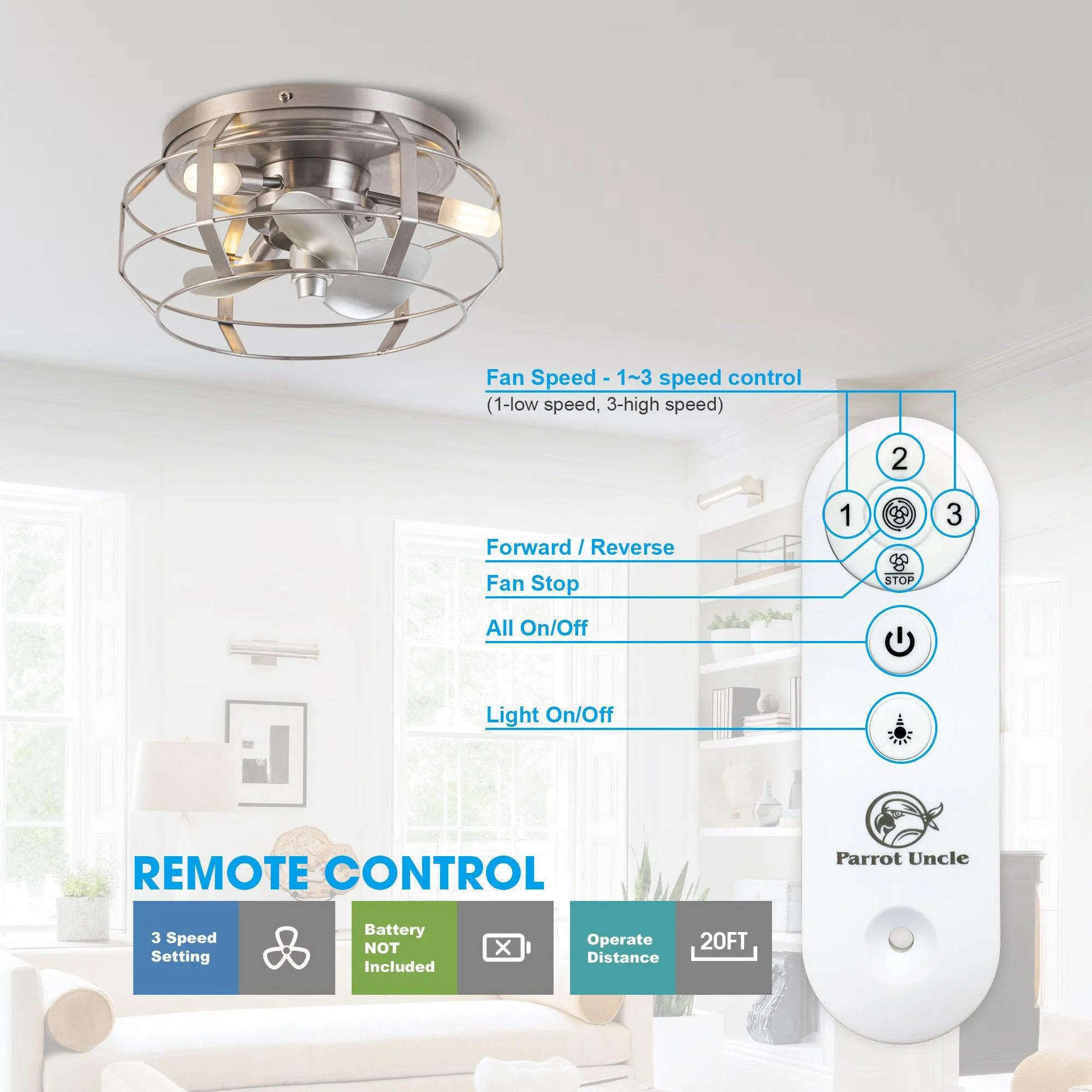 12" Mini Flush Mount Ceiling Fan with Light and Remote Control