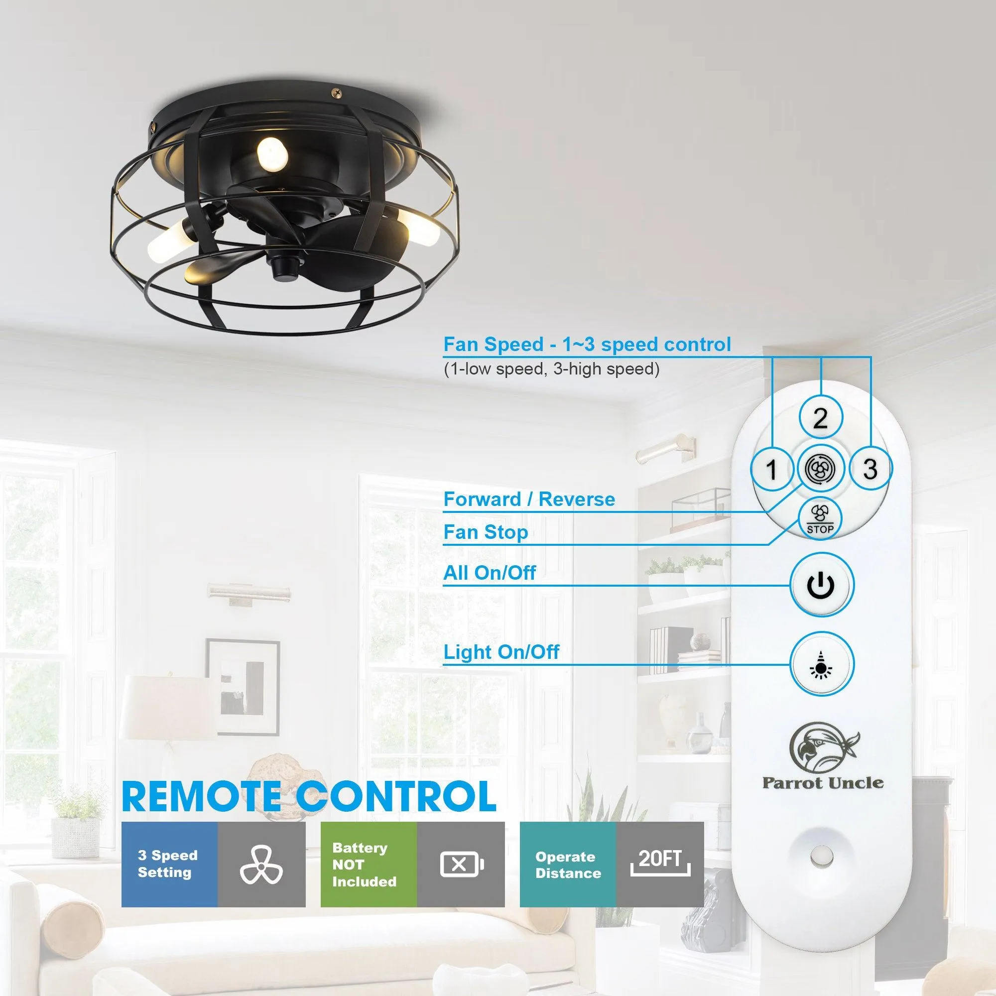 12" Mini Flush Mount Ceiling Fan with Light and Remote Control