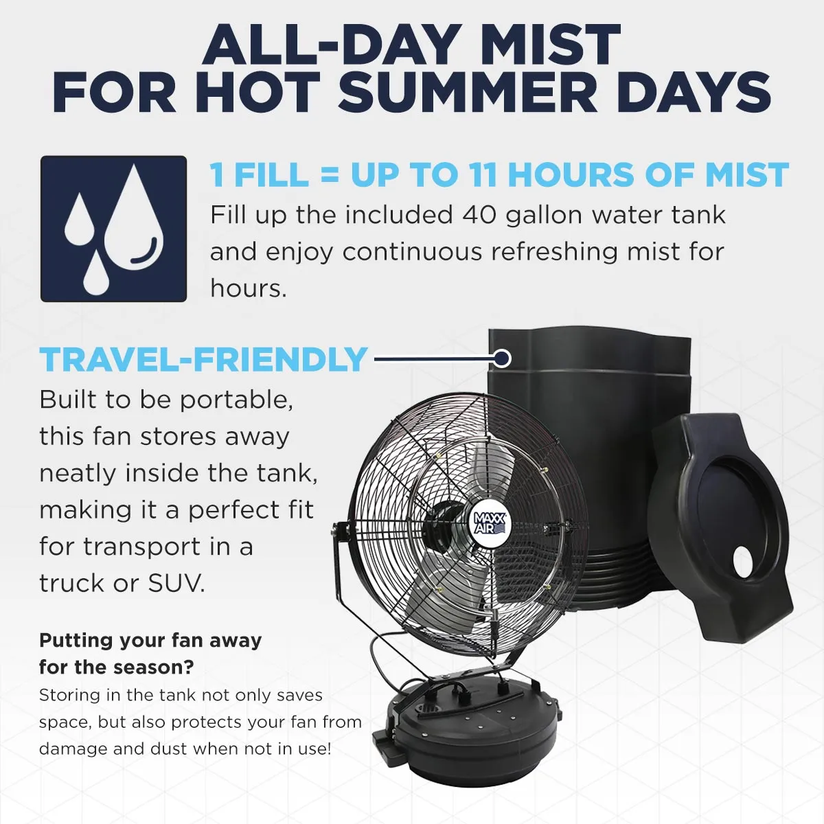 18 In. 3-Speed High Pressure Misting Fan with 40 Gal. Tank