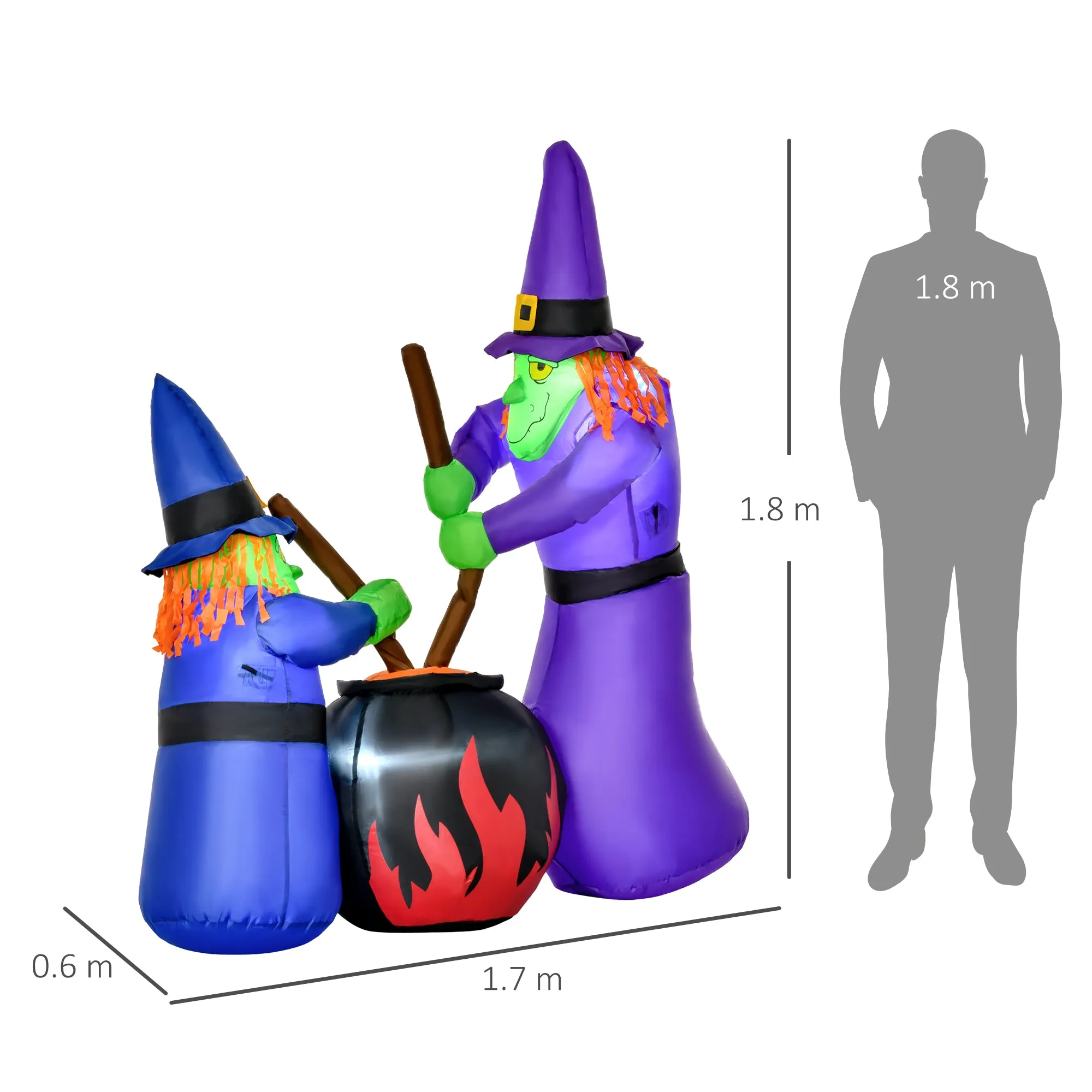 1.8m Tall Inflatable Halloween Decoration Witches Light Airblown Outdoor