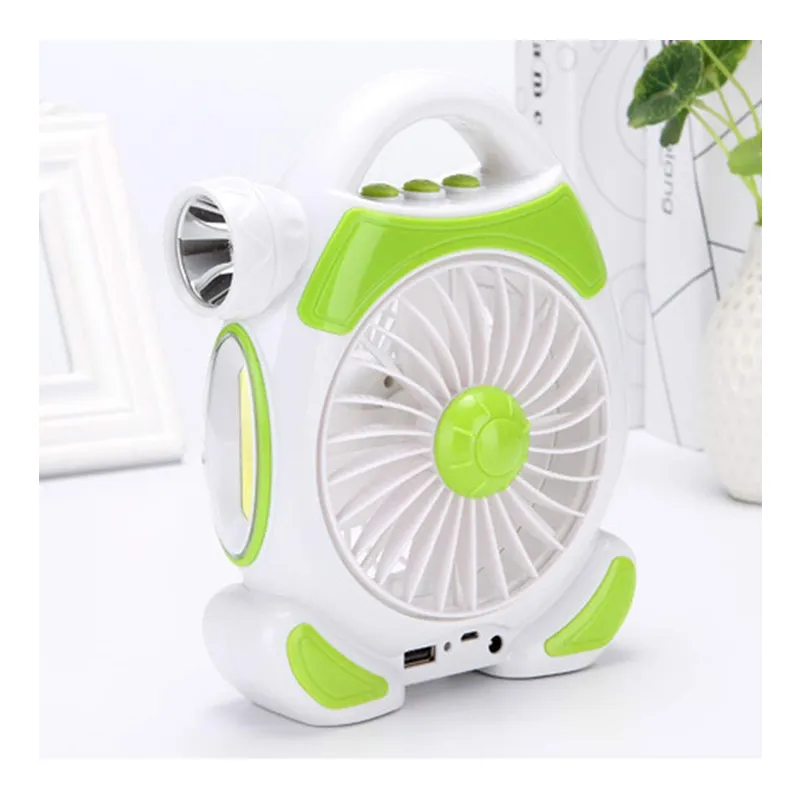 2 Cob 5W Led Portable Rechargeable Emergency Fan F50-8-1389 Green