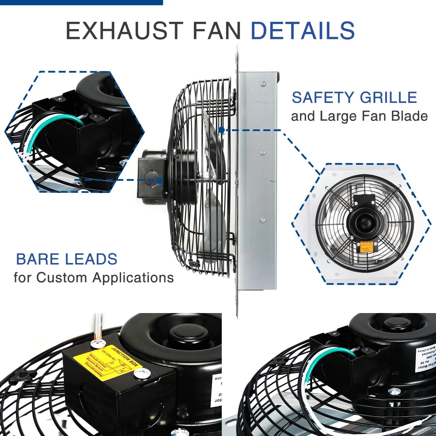 20 Inch Shutter Exhaust Fan Aluminum, High Speed 1190 RPM, 3368 CFM