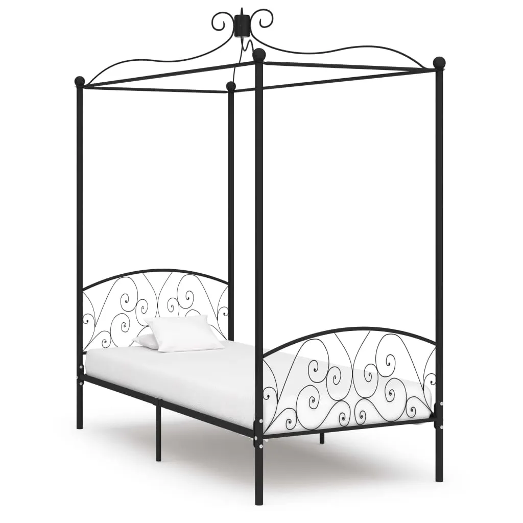 284475 vidaXL Canopy Bed Frame without Mattress Black Metal 100x200 cm