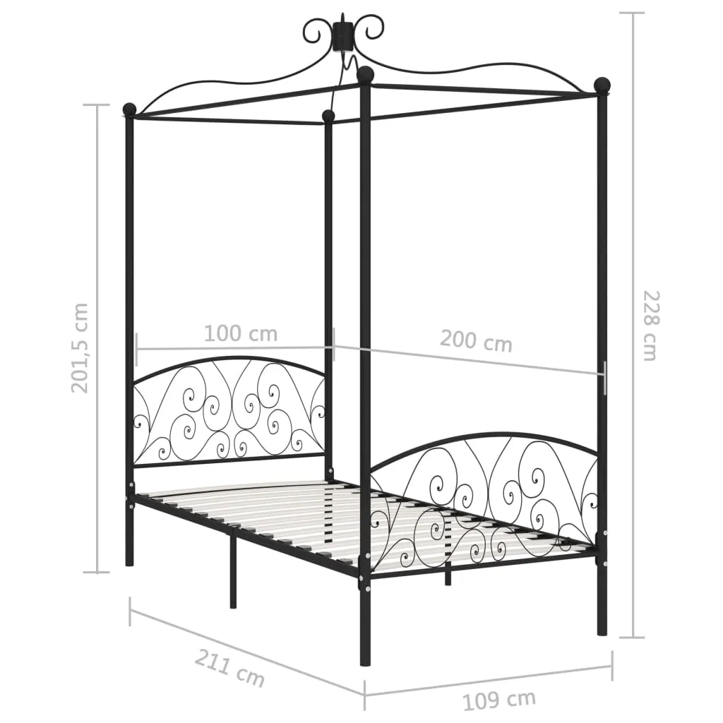 284475 vidaXL Canopy Bed Frame without Mattress Black Metal 100x200 cm