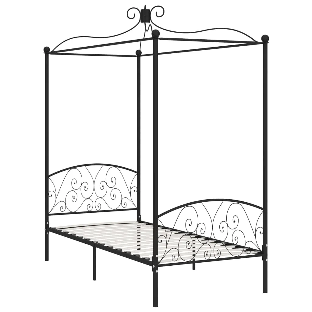 284475 vidaXL Canopy Bed Frame without Mattress Black Metal 100x200 cm