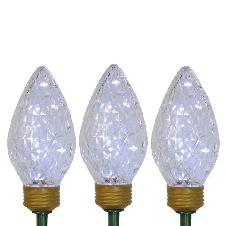 3-Count Clear LED Jumbo C9 Bulb Christmas Pathway Marker Lawn Stakes with 3' White Wire