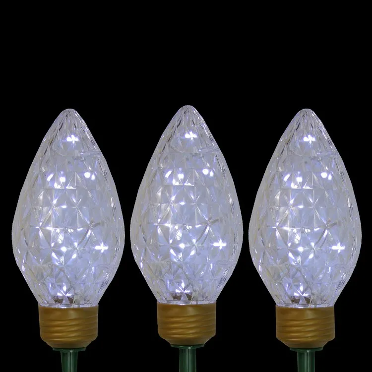 3-Count Clear LED Jumbo C9 Bulb Christmas Pathway Marker Lawn Stakes with 3' White Wire