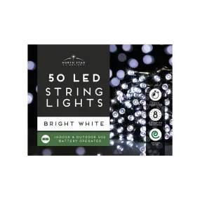 50 Led String Lights Bright White B/o