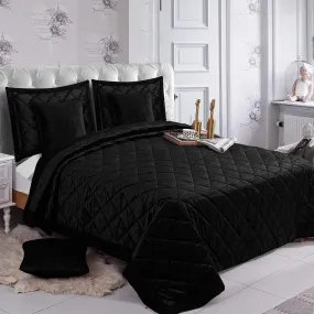 5pcs Quilted Bedspread Set | Crushed Velvet & Microfiber