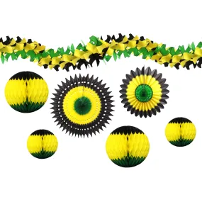 7-Piece Complete Jamaican Honeycomb Party Decoration Set (Black/Yellow/Green)