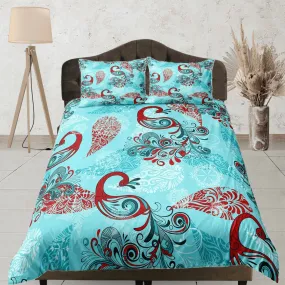 Abstract design peacock decor aesthetic bedding set full, luxury duvet cover queen, king, boho duvet, designer bedding, maximalist bedspread