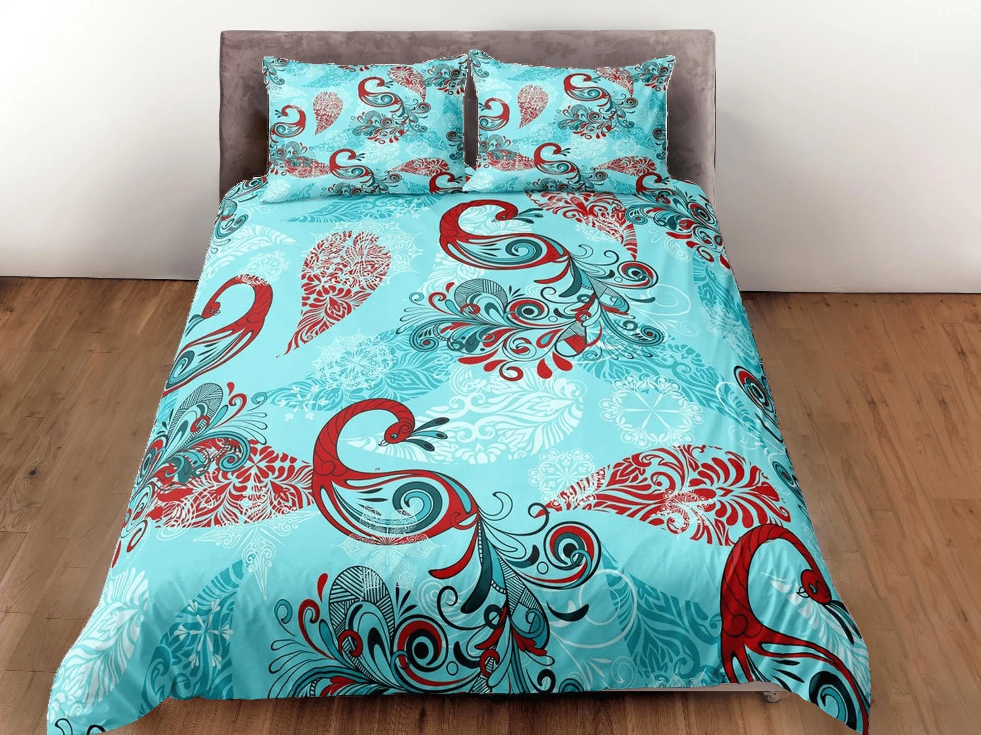 Abstract design peacock decor aesthetic bedding set full, luxury duvet cover queen, king, boho duvet, designer bedding, maximalist bedspread