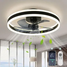 AHAWILL Low Profile Ceiling Fans with Lights and Remote,19.7in Flush Mount LED Dimmable Ceiling Fan,Pure White Fandelier Ceiling Fan for Bedroom.