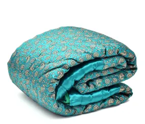 Ahnef Furnishing Jaipuri Beautiful All Over Floral Print Silk Rajai/Ac Quilt/Comforter |Gold Butti Print | Soft & Lightweight | Single Bed (55x85 Inches) Rama Green (Double Bed)