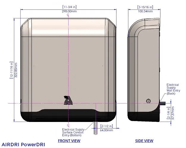 AirDri HDJ-0301A9WHT | PowerDRI Automatic Hand Dryer, White Stainless Steel, High Speed, ADA Compliant, HEPA Filtration