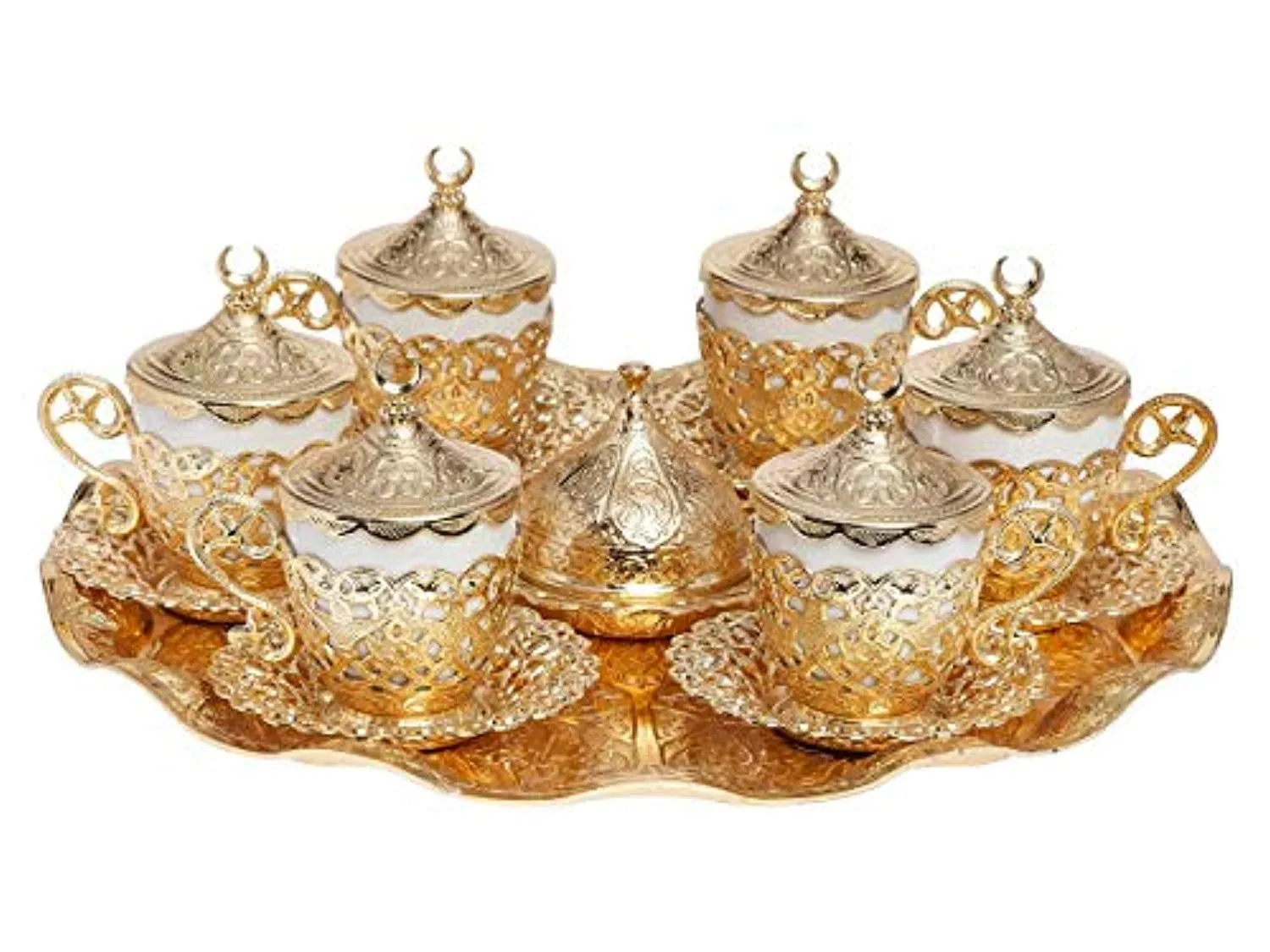 Alisveristime 27 Pc Turkish Greek Arabic Coffee Espresso Cup Saucer Set (Gelincik) Gold