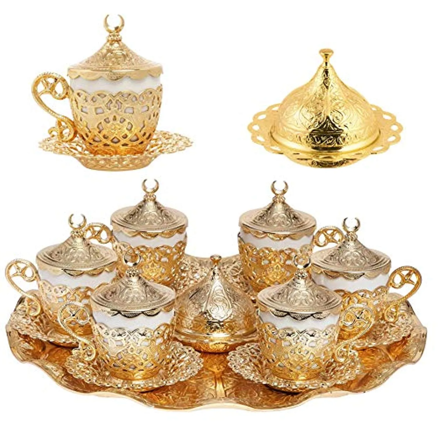 Alisveristime 27 Pc Turkish Greek Arabic Coffee Espresso Cup Saucer Set (Gelincik) Gold