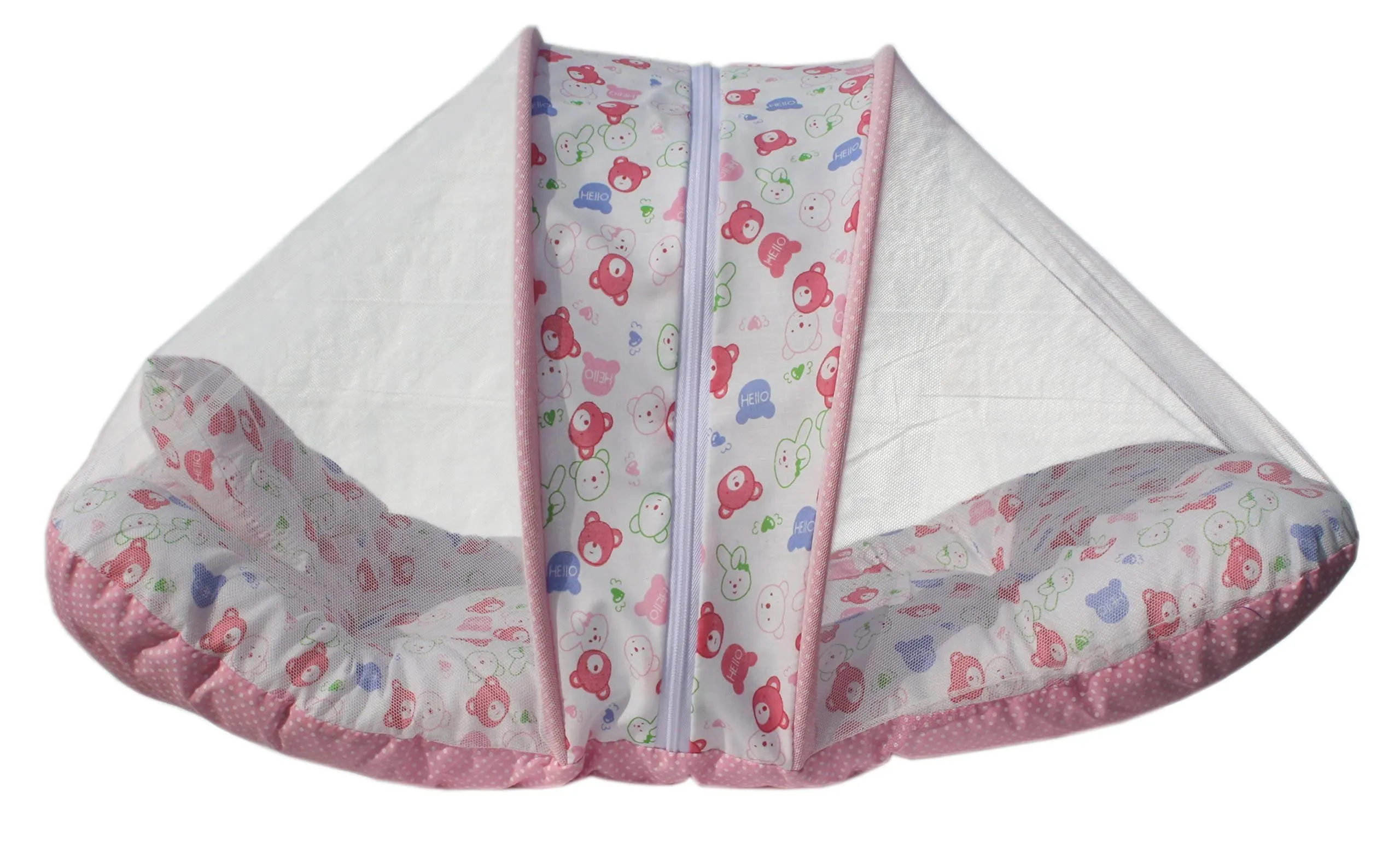 AMARDEEP Cotton Modern Toddler Mosquito And Insect Protection Net/Mattress Pink Teddy Print 70*40Cms