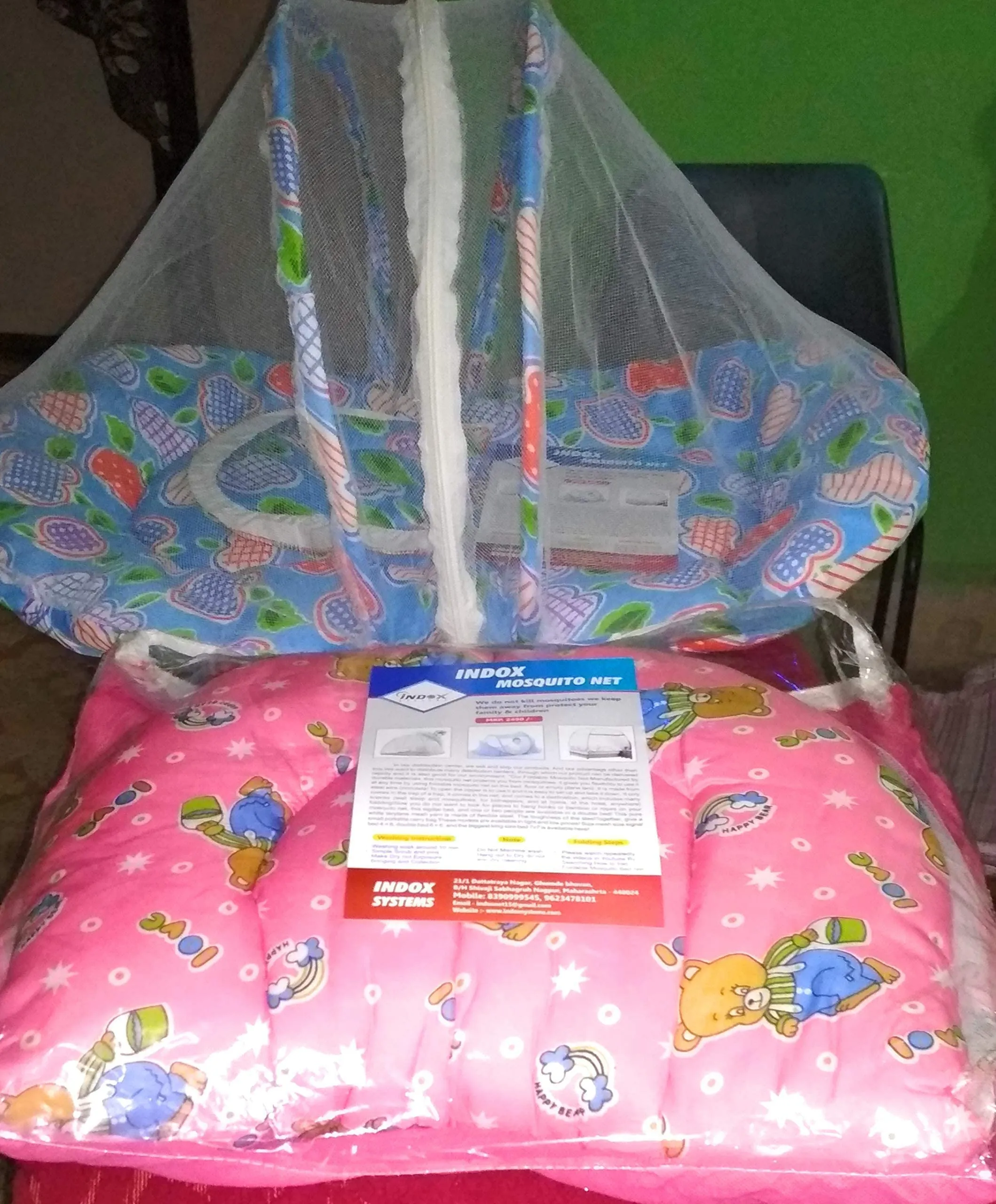 AMARDEEP Cotton Modern Toddler Mosquito And Insect Protection Net/Mattress Pink Teddy Print 70*40Cms