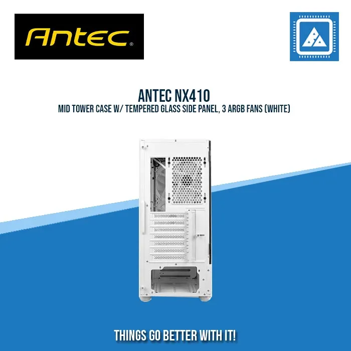 ANTEC NX410 MID TOWER CASE W/ TEMPERED GLASS SIDE PANEL, 3 ARGB FANS (WHITE)