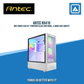 ANTEC NX410 MID TOWER CASE W/ TEMPERED GLASS SIDE PANEL, 3 ARGB FANS (WHITE)