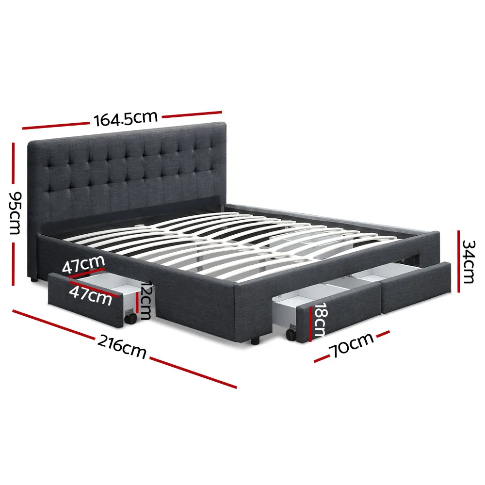 Artiss Queen Size Fabric Bed Frame Headboard with Drawers  - Charcoal