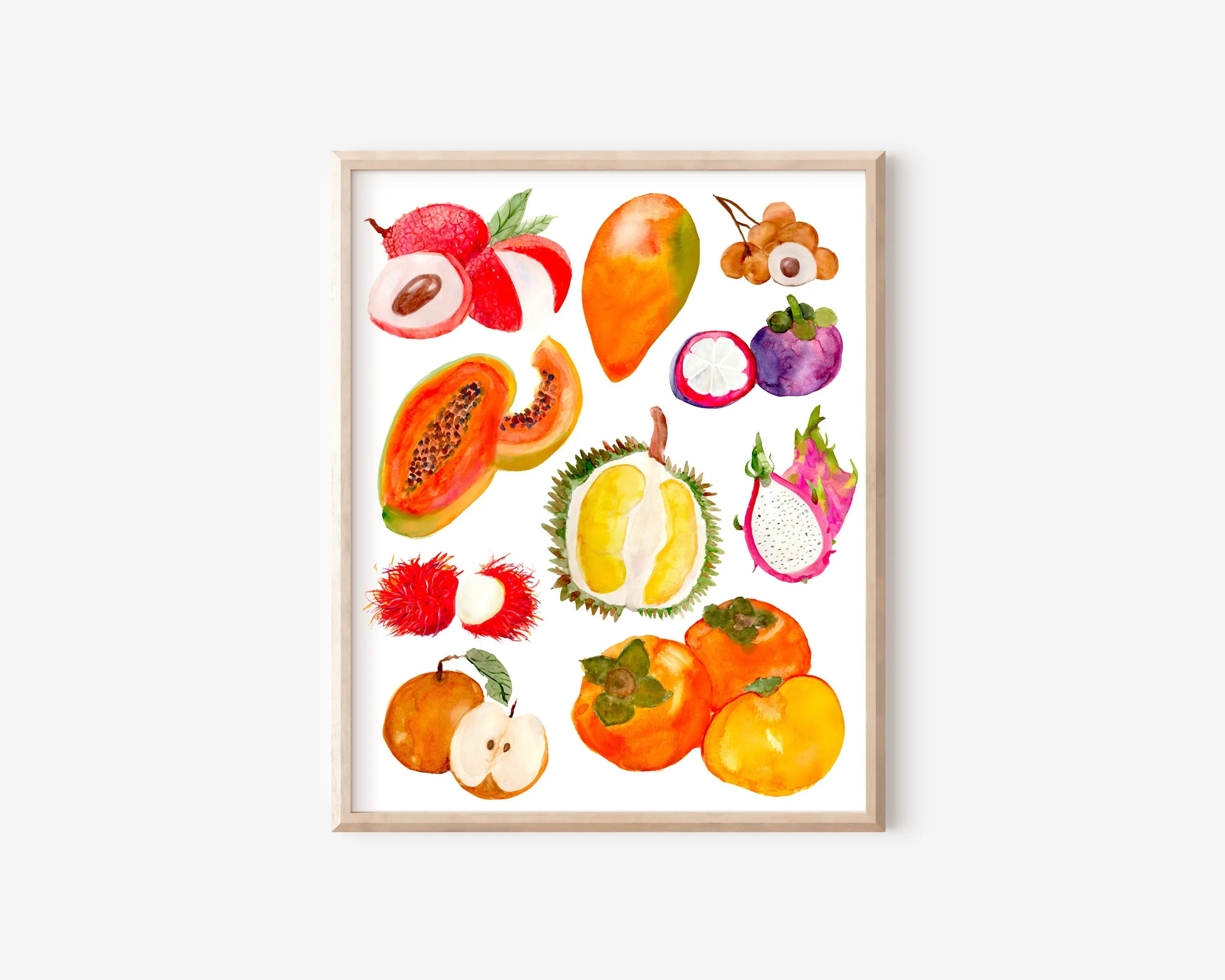 Asian Fruit Watercolor Print 8x10