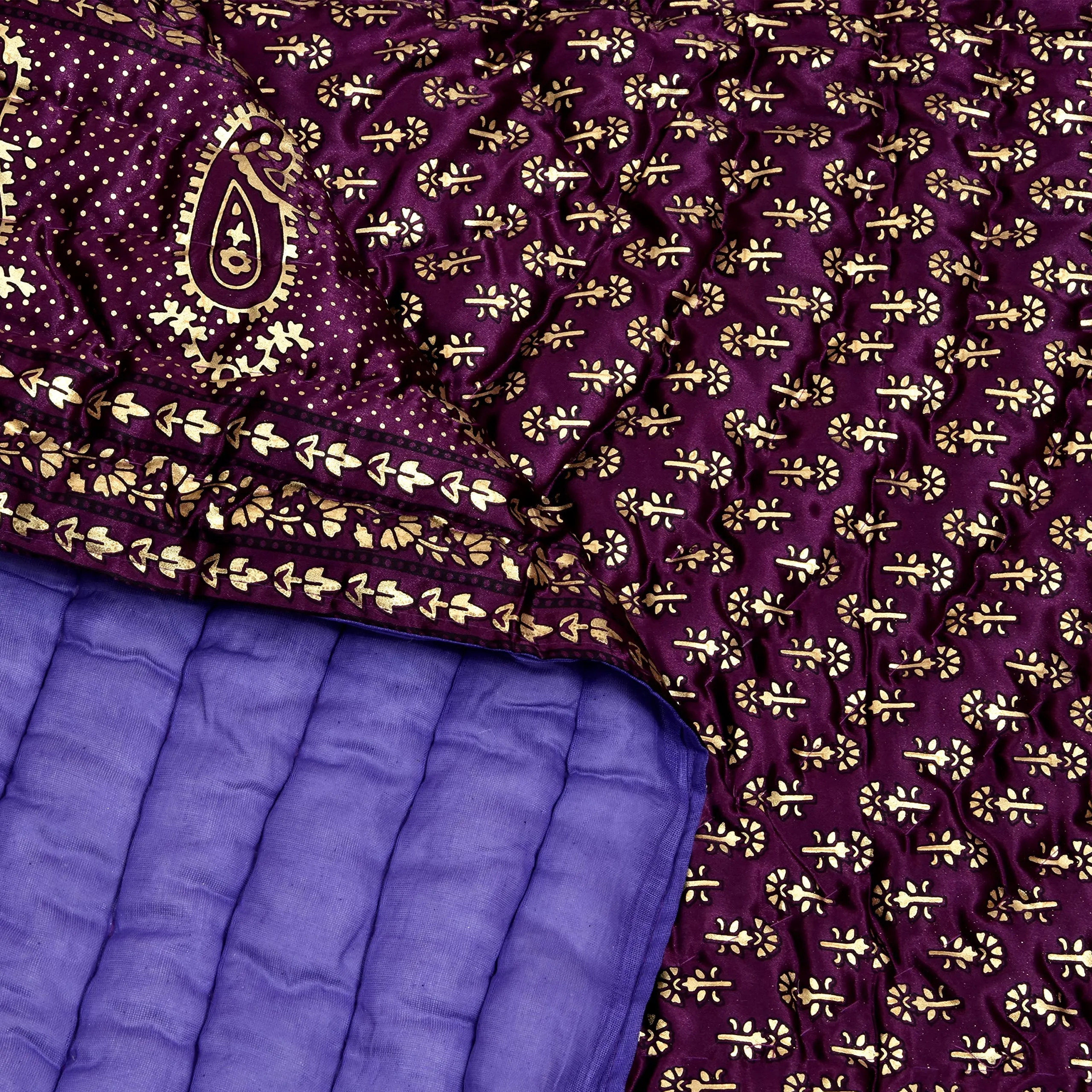 AUROSTYLE 400 TC Silk Fabric Jaipuri Razai Rajasthani Traditional Filling Pure Cotton Light Weight Winter and Summer Rajai Jaipuri Quilt Throw Blanket (Purple, Double Bed - 85 inch x 100 inch)