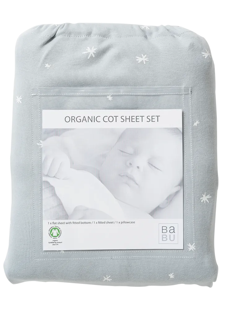 Babu Organic Cot Sheet Set Coastal Blue Star