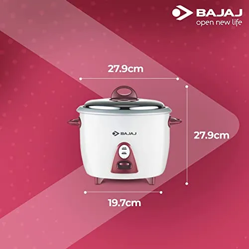 Bajaj Majesty New RCX 3 Multifunction Rice Cooker with Keep Warm Function, 1.5 Liters, 350W, White and Pink