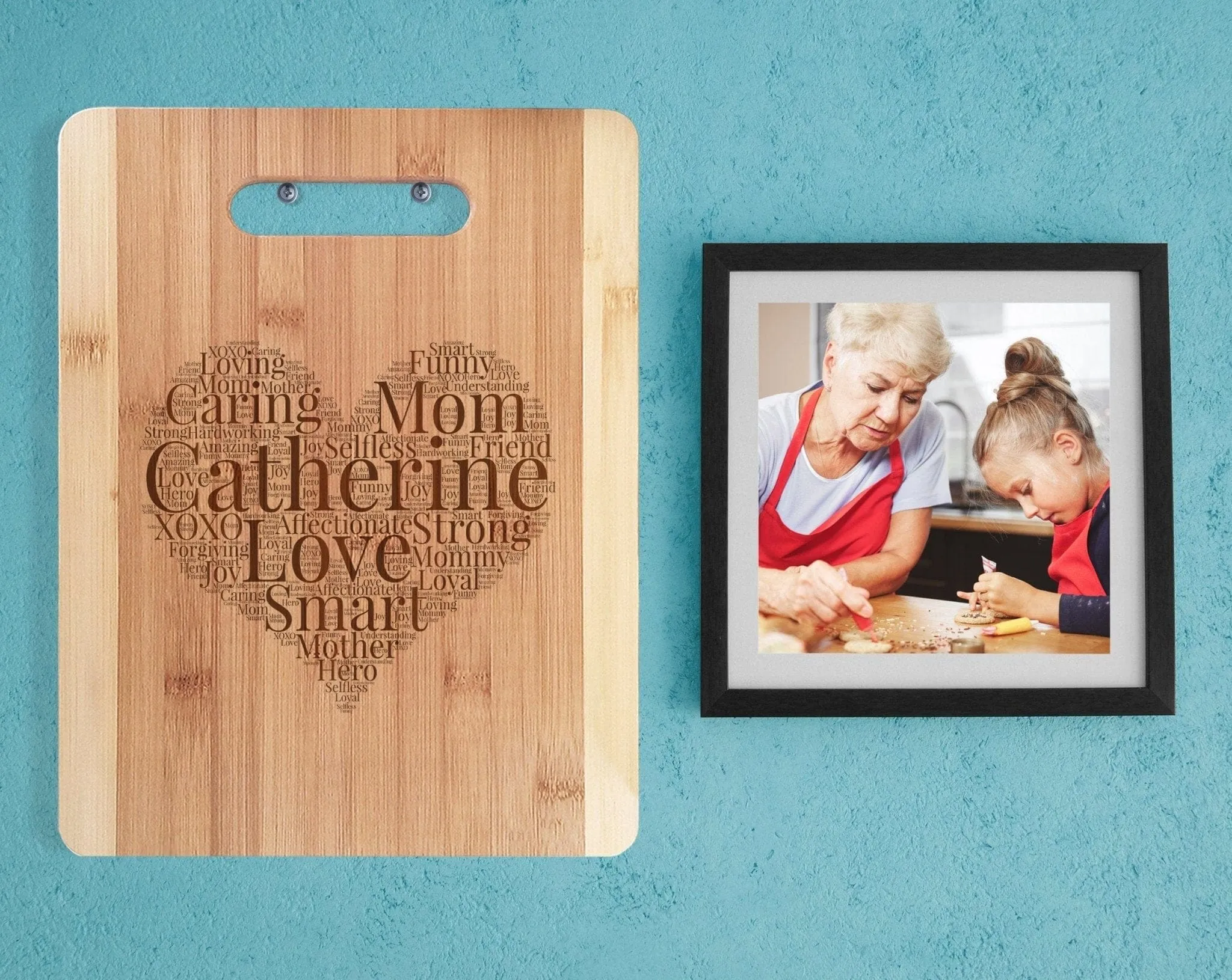 Bamboo Wood Cutting Board Wall Art Heart Personalized Words Farmhouse Kitchen Decorations for Mom Dad Father Daddy Parents Daughter Son Gift