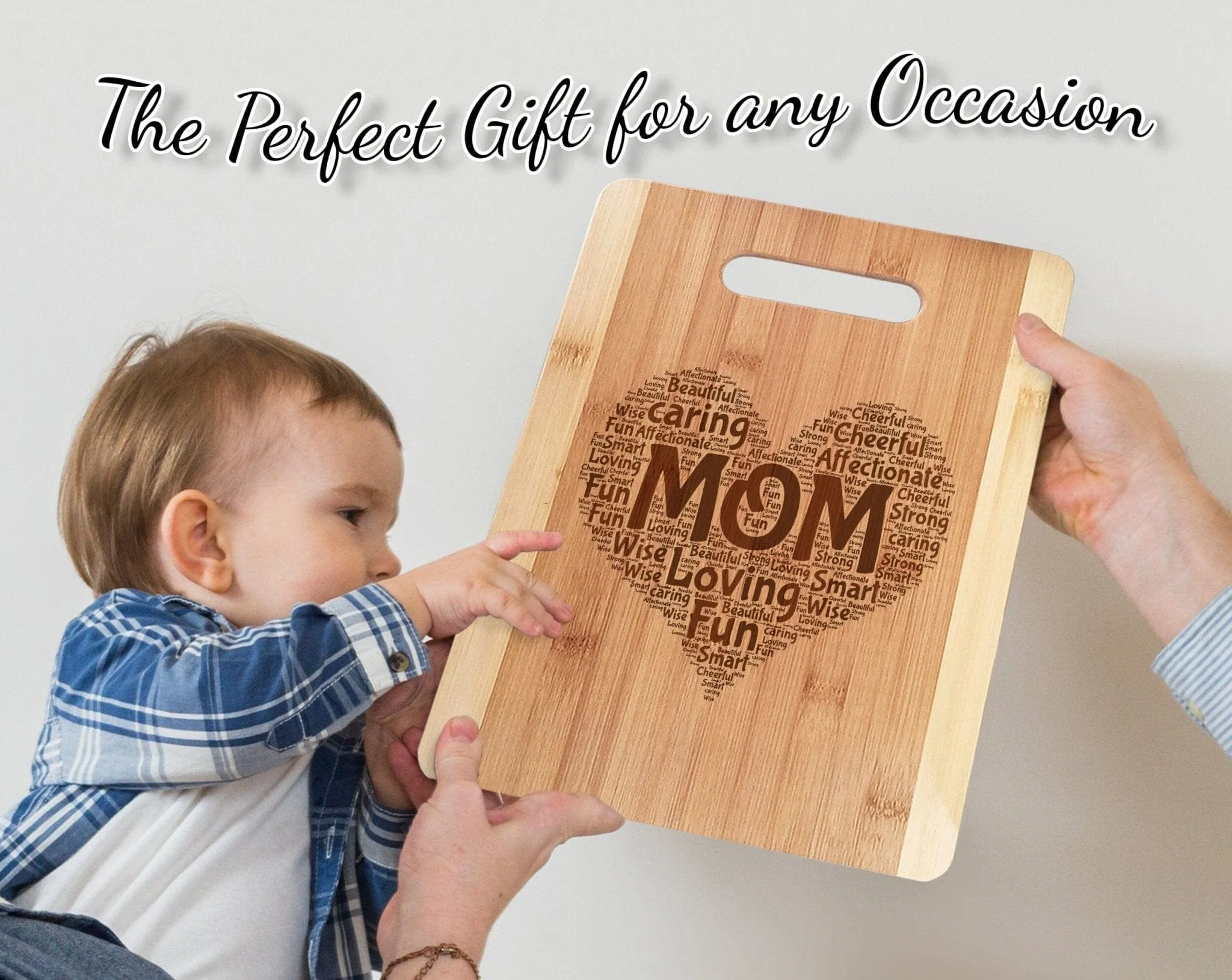 Bamboo Wood Cutting Board Wall Art Heart Personalized Words Farmhouse Kitchen Decorations for Mom Dad Father Daddy Parents Daughter Son Gift