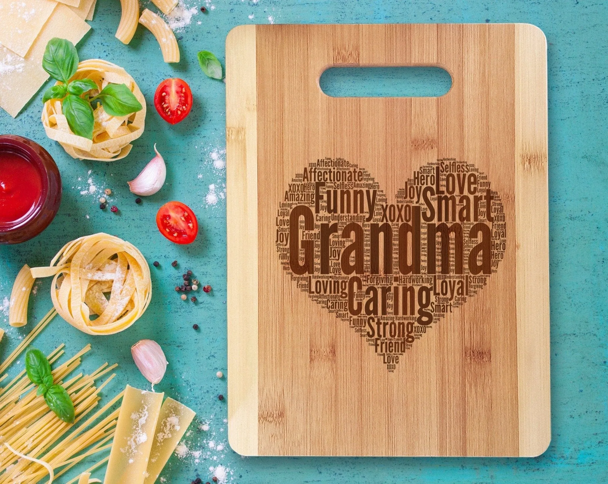 Bamboo Wood Cutting Board Wall Art Heart Personalized Words Farmhouse Kitchen Decorations for Mom Dad Father Daddy Parents Daughter Son Gift