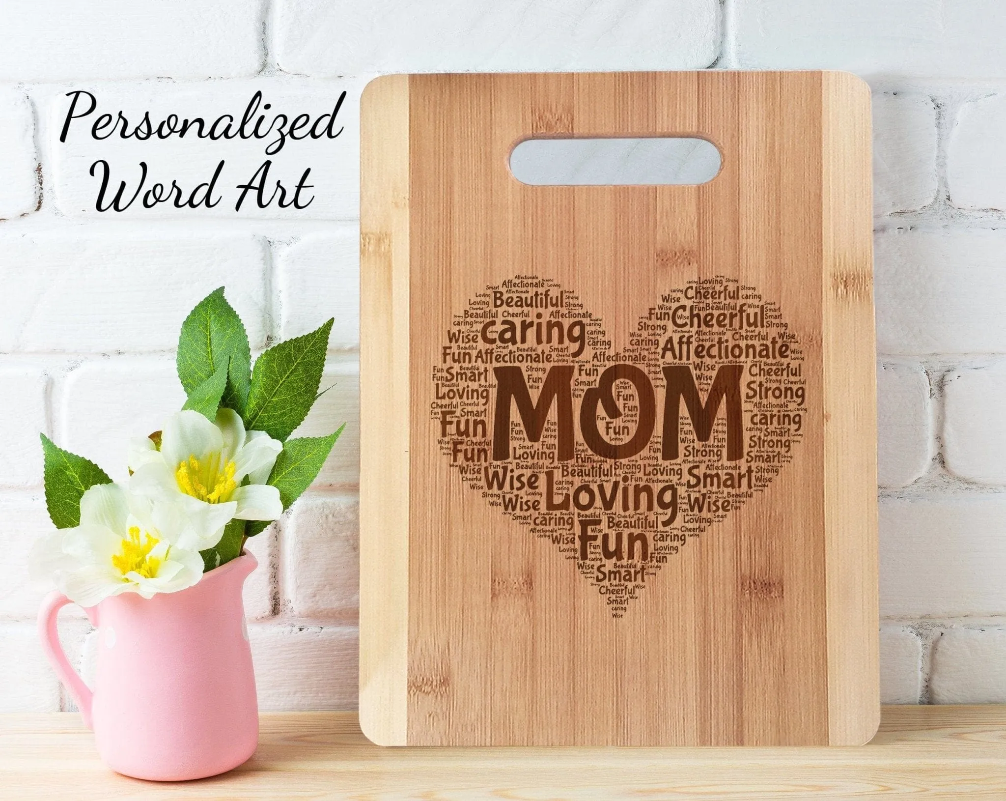 Bamboo Wood Cutting Board Wall Art Heart Personalized Words Farmhouse Kitchen Decorations for Mom Dad Father Daddy Parents Daughter Son Gift