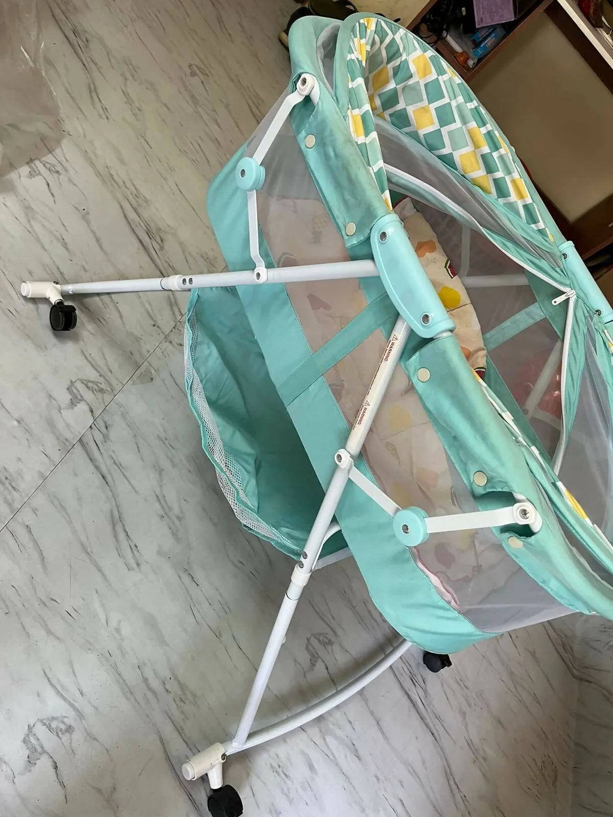 Bassinet Cum Rocker With Mosquito Net (Green)