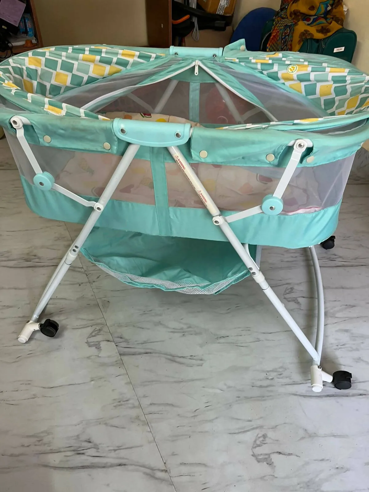 Bassinet Cum Rocker With Mosquito Net (Green)