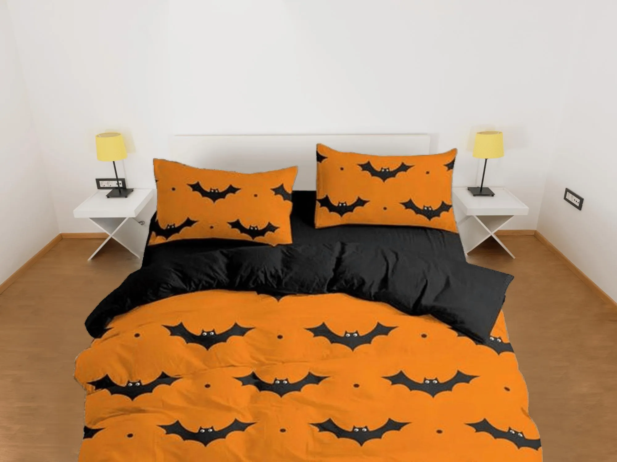 Bat halloween full size bedding & pillowcase, orange duvet cover set dorm bedding, halloween decor, nursery toddler bedding, halloween gift