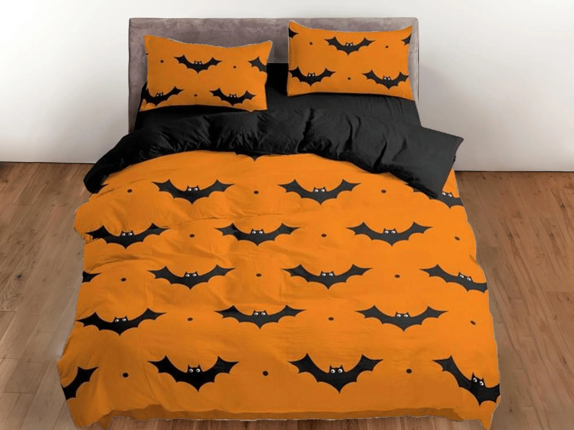 Bat halloween full size bedding & pillowcase, orange duvet cover set dorm bedding, halloween decor, nursery toddler bedding, halloween gift