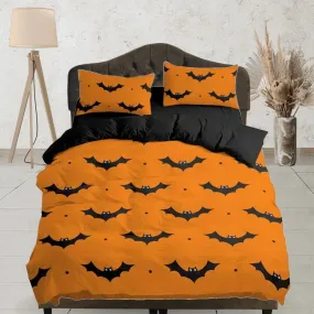 Bat halloween full size bedding & pillowcase, orange duvet cover set dorm bedding, halloween decor, nursery toddler bedding, halloween gift