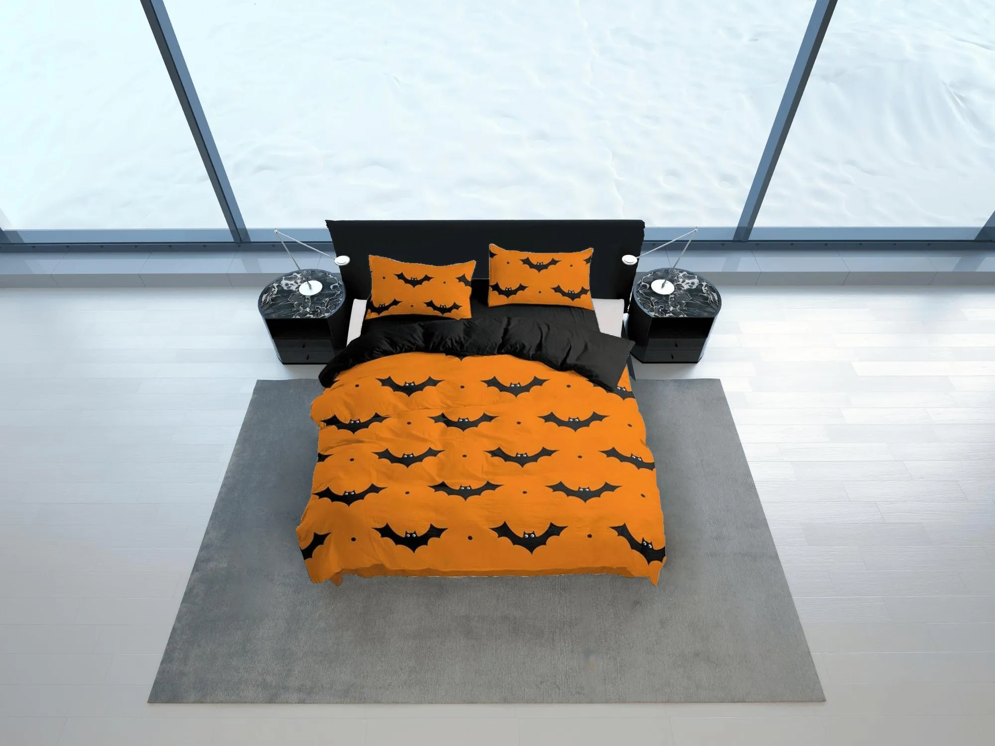 Bat halloween full size bedding & pillowcase, orange duvet cover set dorm bedding, halloween decor, nursery toddler bedding, halloween gift