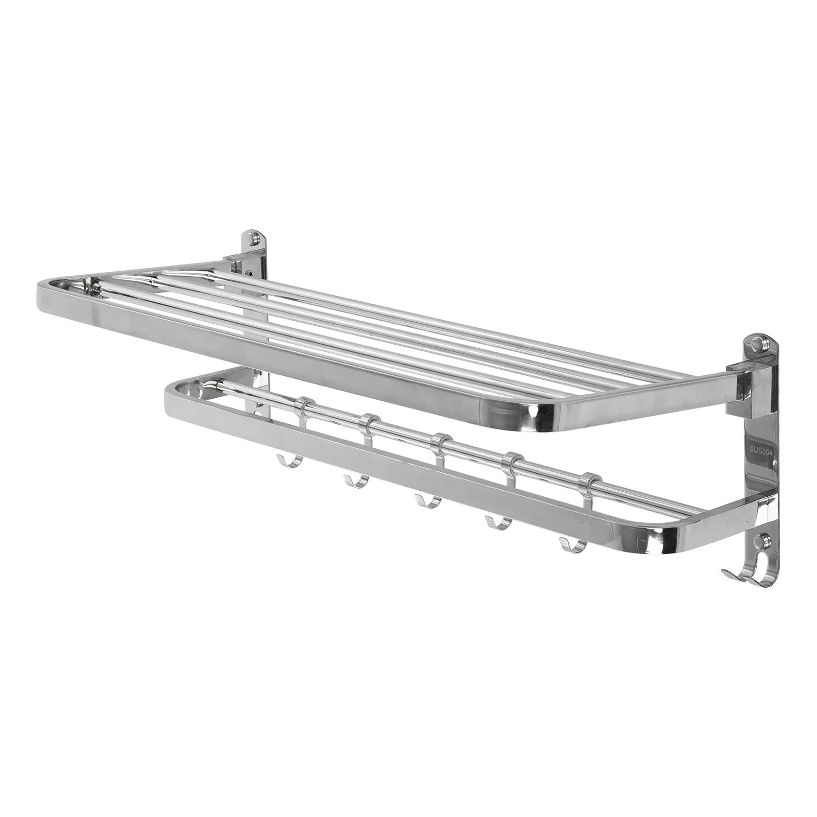 Bathroom Wall-Mounted Towel Rack 304 Stainless Steel, Towel Rail with Hooks