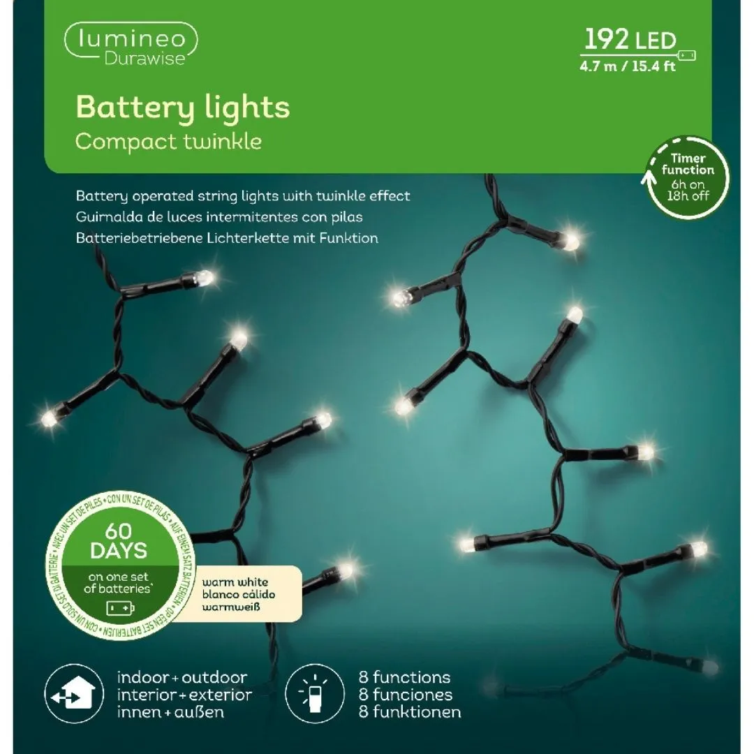 Battery String Lights Compact Twinkle 192 or 600 lights - Warm White