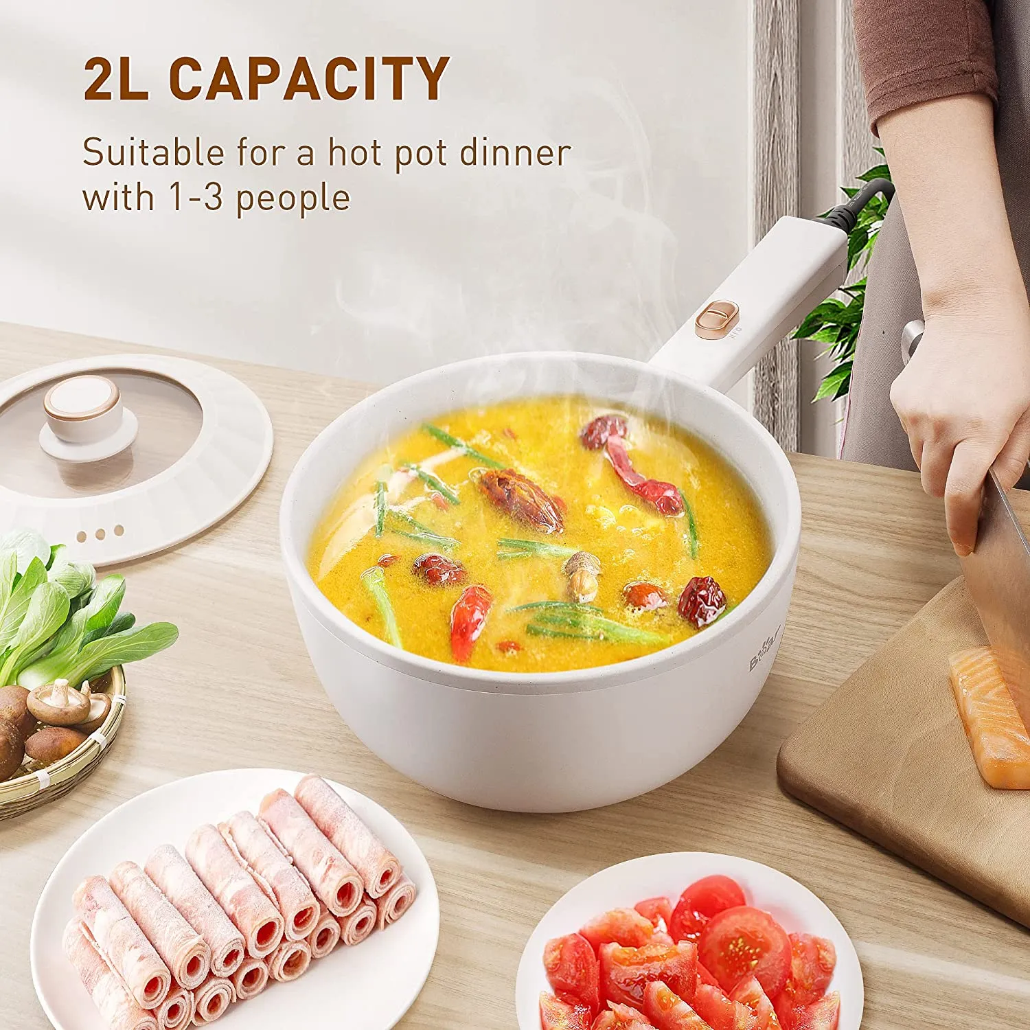 Bear 2L Electric Hot Pot, Non-Stick Saut Pan, 1000W DRG-D20L1