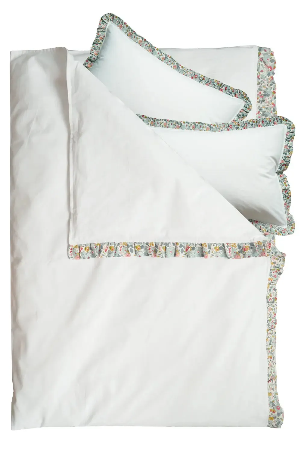 Bedding in White Made With Liberty Fabric BETSY GREY