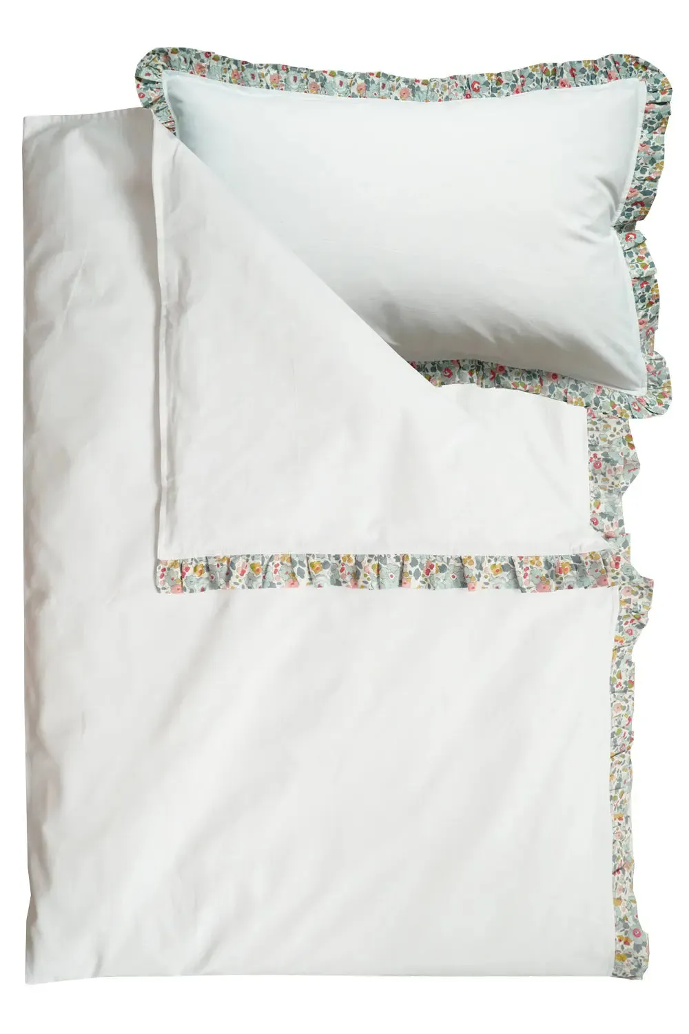 Bedding in White Made With Liberty Fabric BETSY GREY