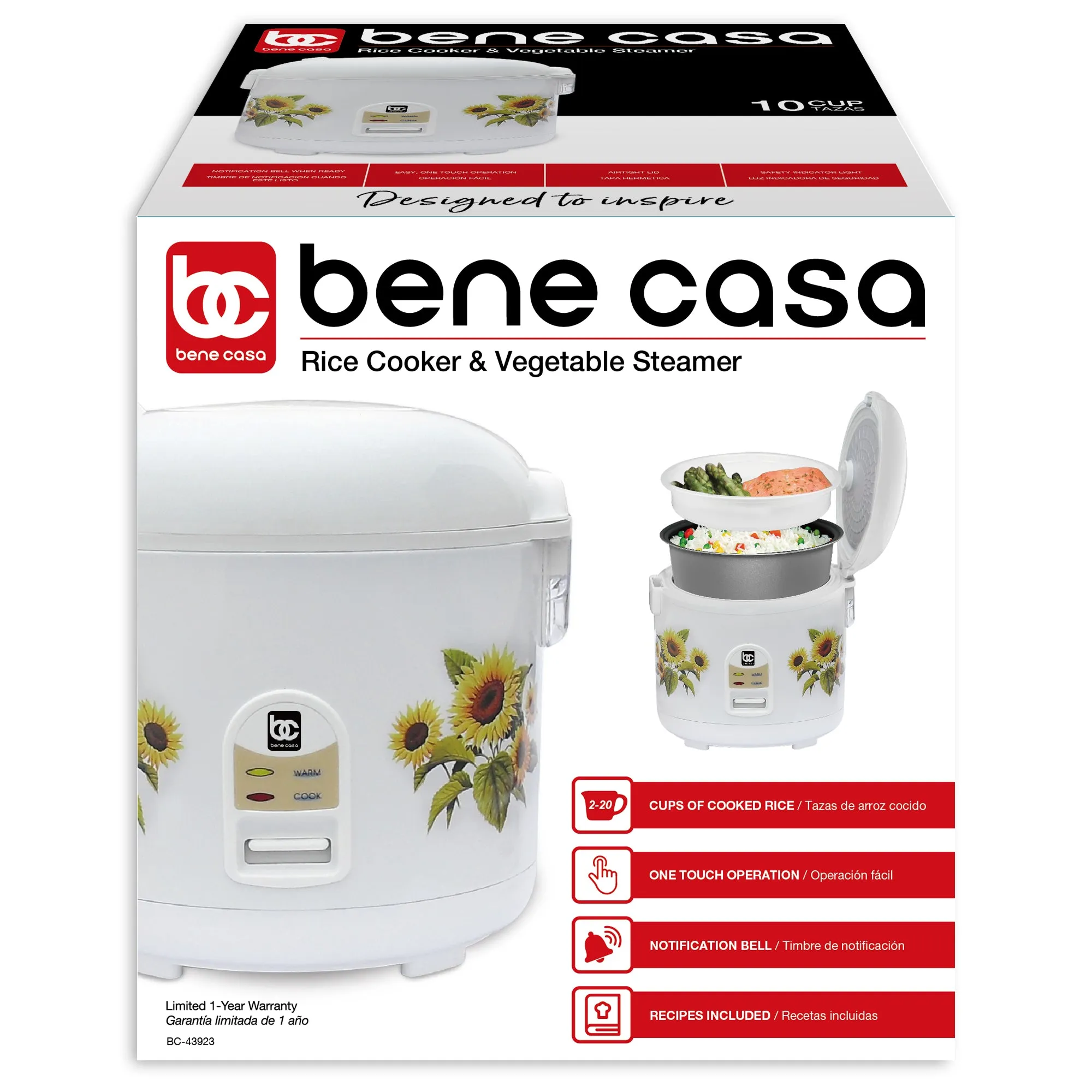 Bene Casa 7 Cup Stainless-Steel Thermo Rice Cooker, Simple Function