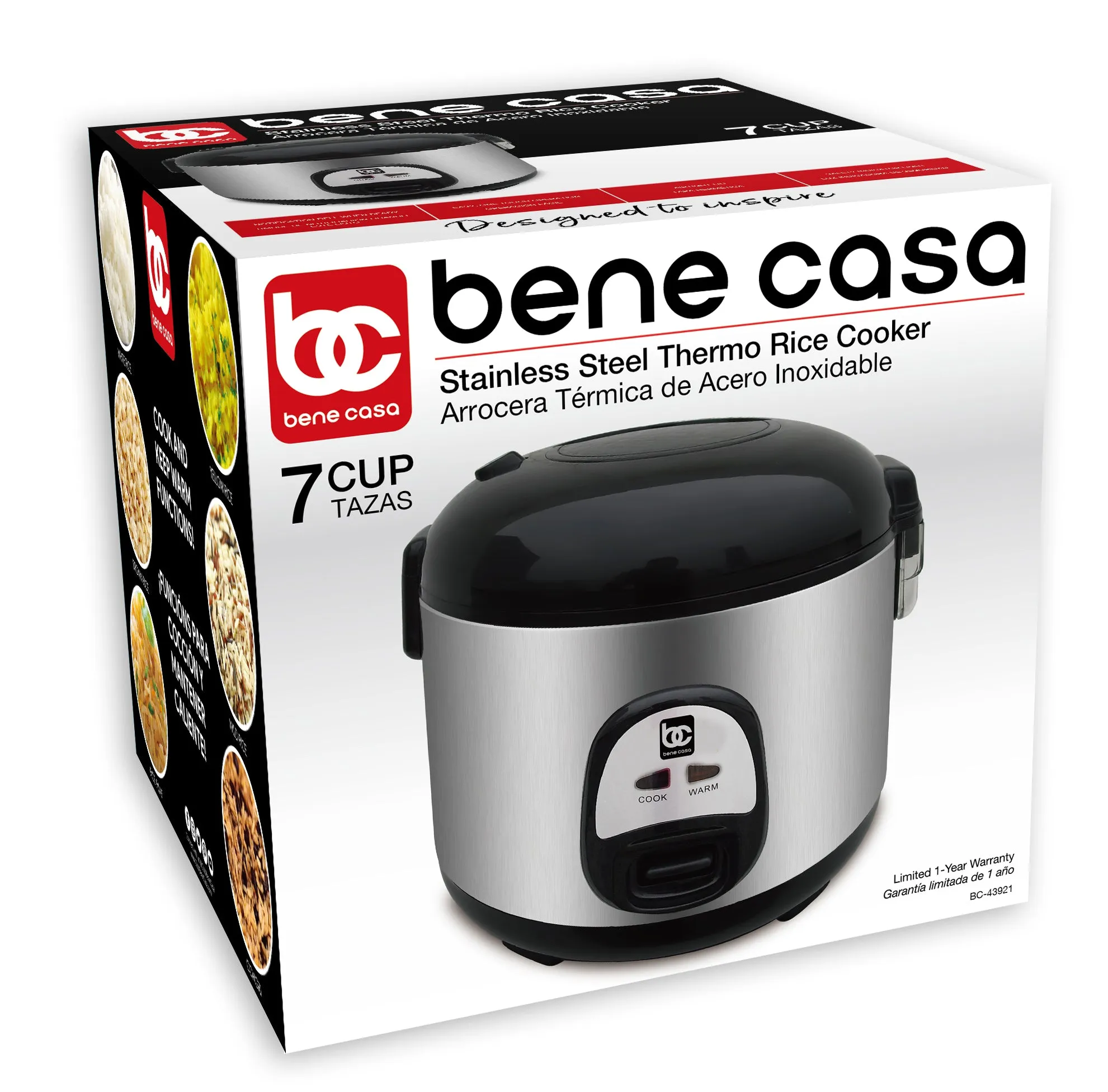 Bene Casa 7 Cup Stainless-Steel Thermo Rice Cooker, Simple Function