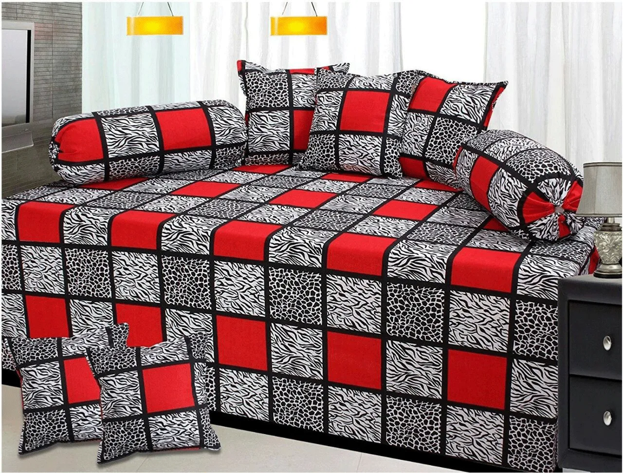 Box Design Single Bedsheet ( 100% cotton, 8pc set, Diwan set )